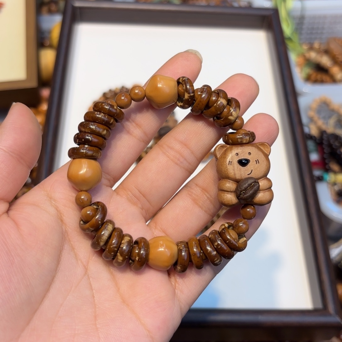 白玉菩提吊坠甜甜圈手串