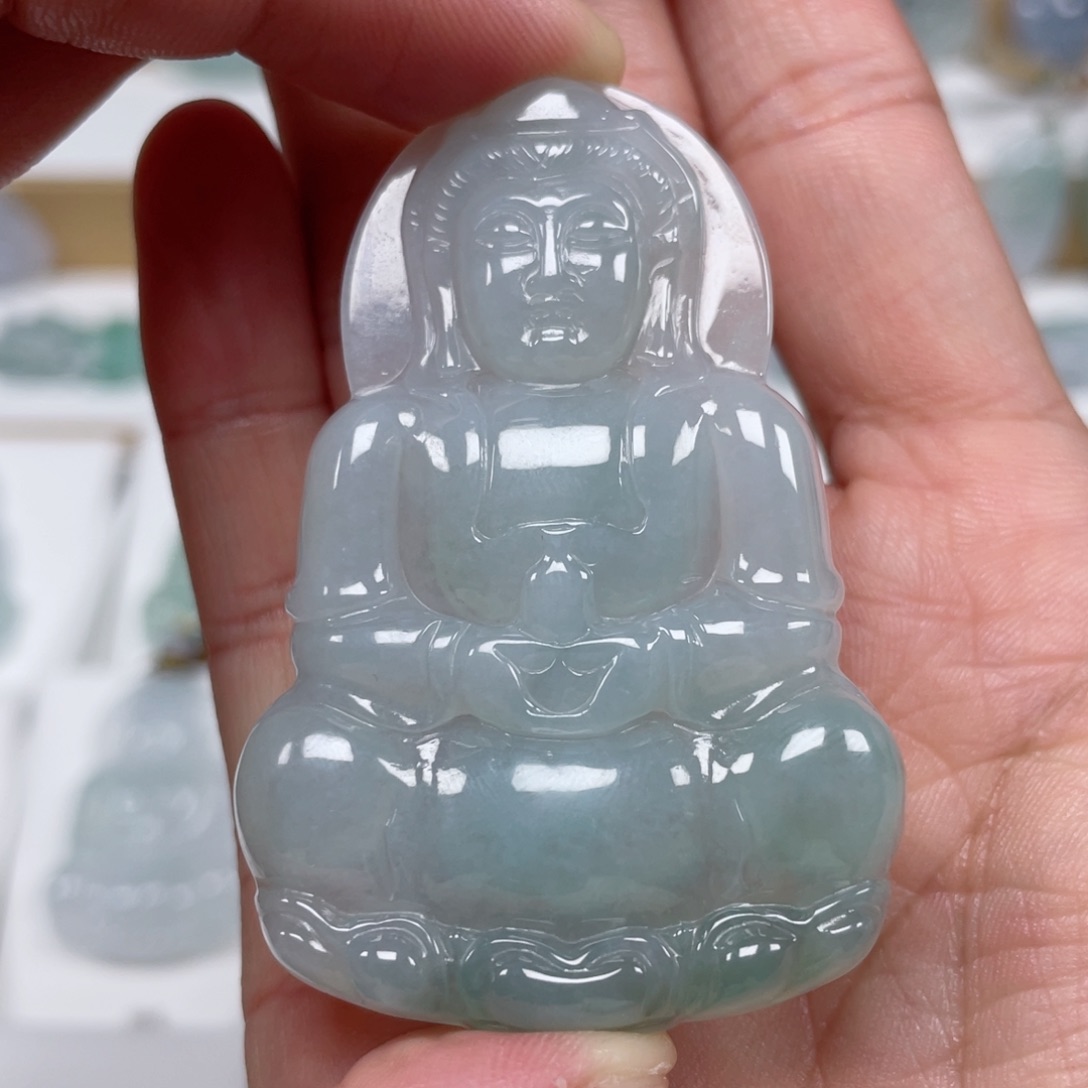 翡翠颈饰未镶嵌天然缅甸翡翠A货观音39号