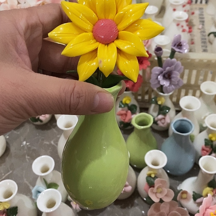 瓷片纯手工陶瓷花摆件瑕