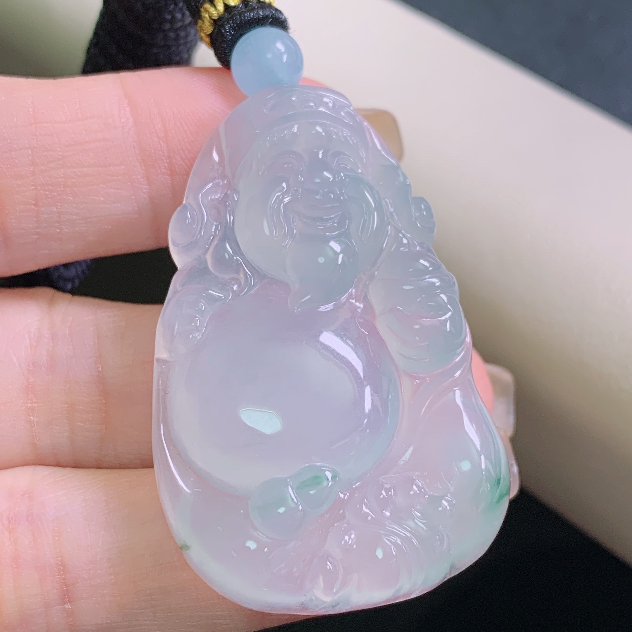 天然缅甸A货翡翠冰种财神爷吊坠纯净细腻好料子揭阳精工雕玉石