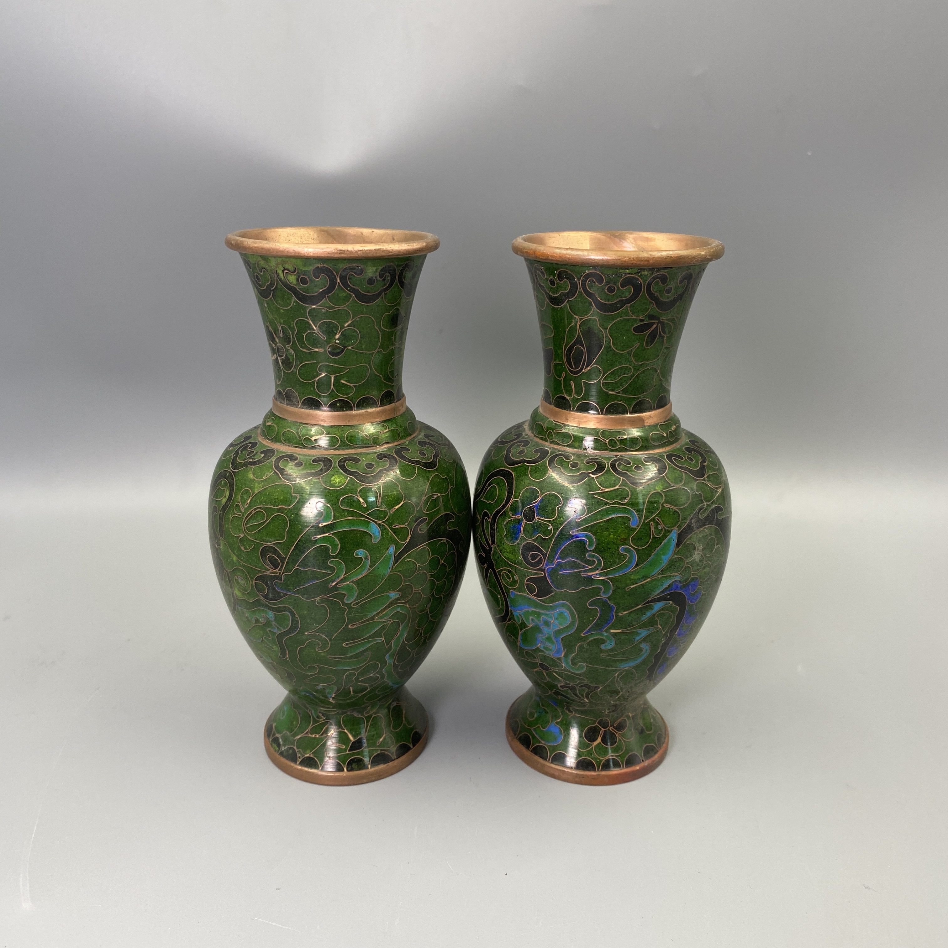 创汇时期铜胎景泰蓝龙纹花瓶摆件一对益合/2501-74