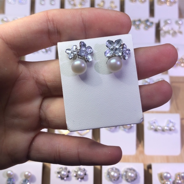 淡水珍珠耳饰银S925镶嵌