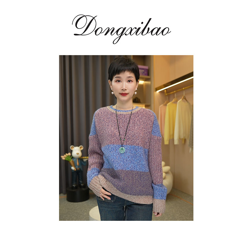 【雾里看花】圆领加厚花纱纯羊绒针织上衣女款