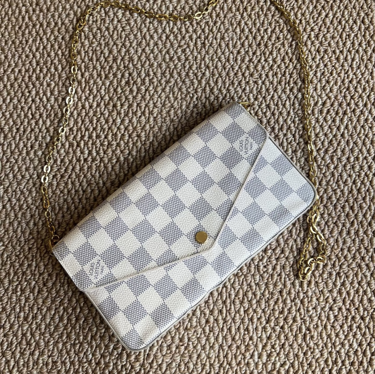 95新 LouisVuitton/路易威登 三合一白棋盘格链条包单肩包斜挎包