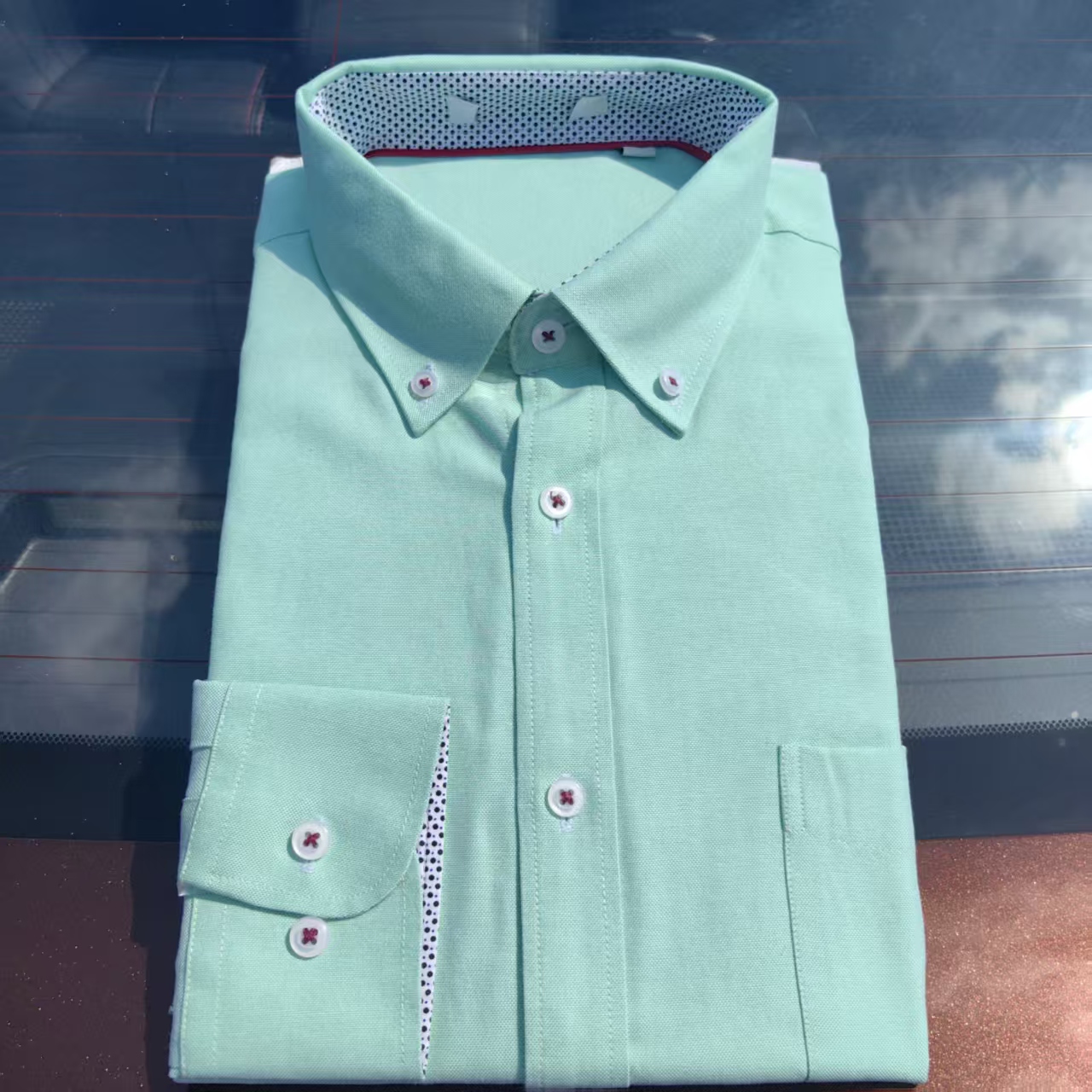 男士衬衫果绿色长袖修身薄款三防免烫衬衫