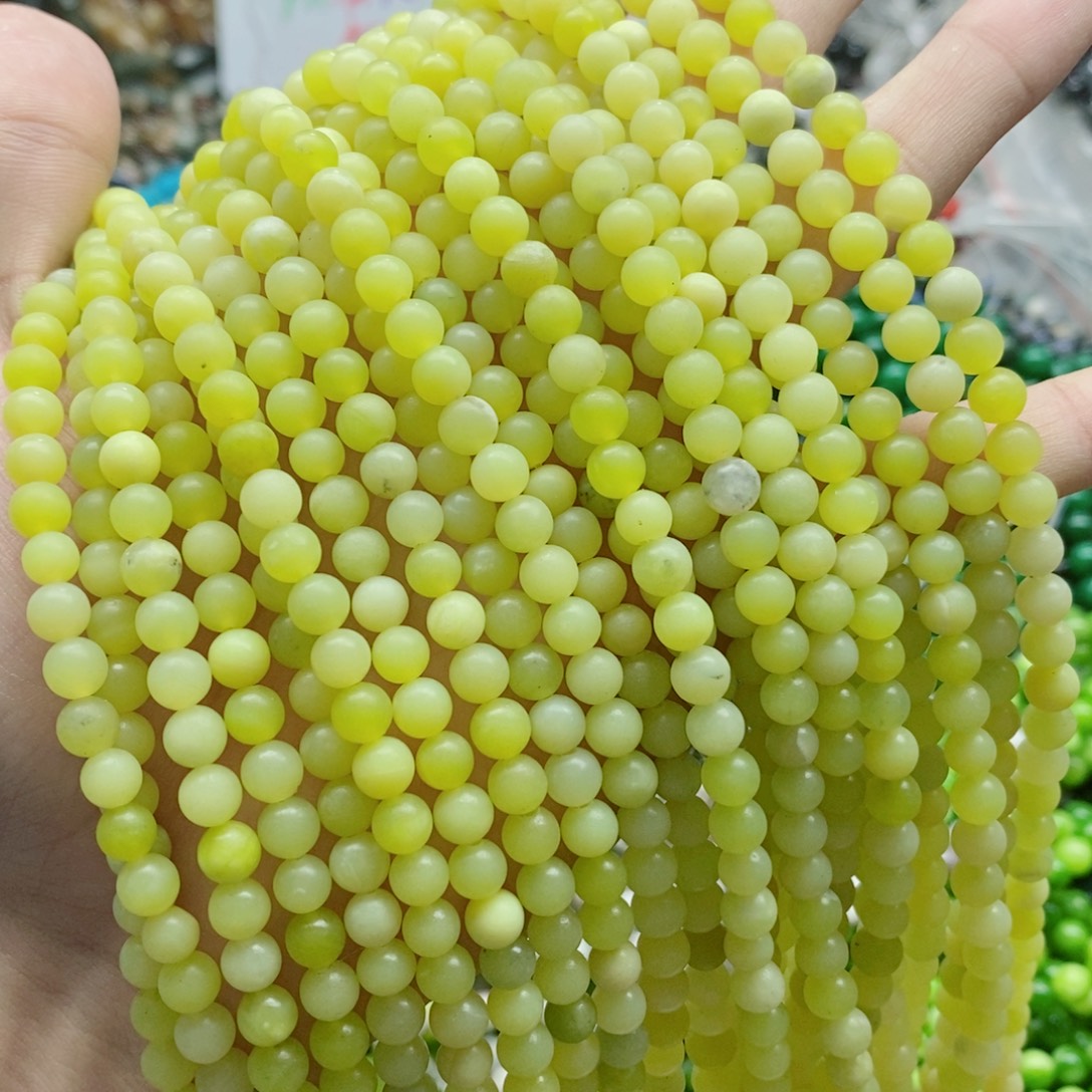 玛瑙/玉髓未镶嵌珠宝半成品一条天然6mm菜花玉圆珠B53