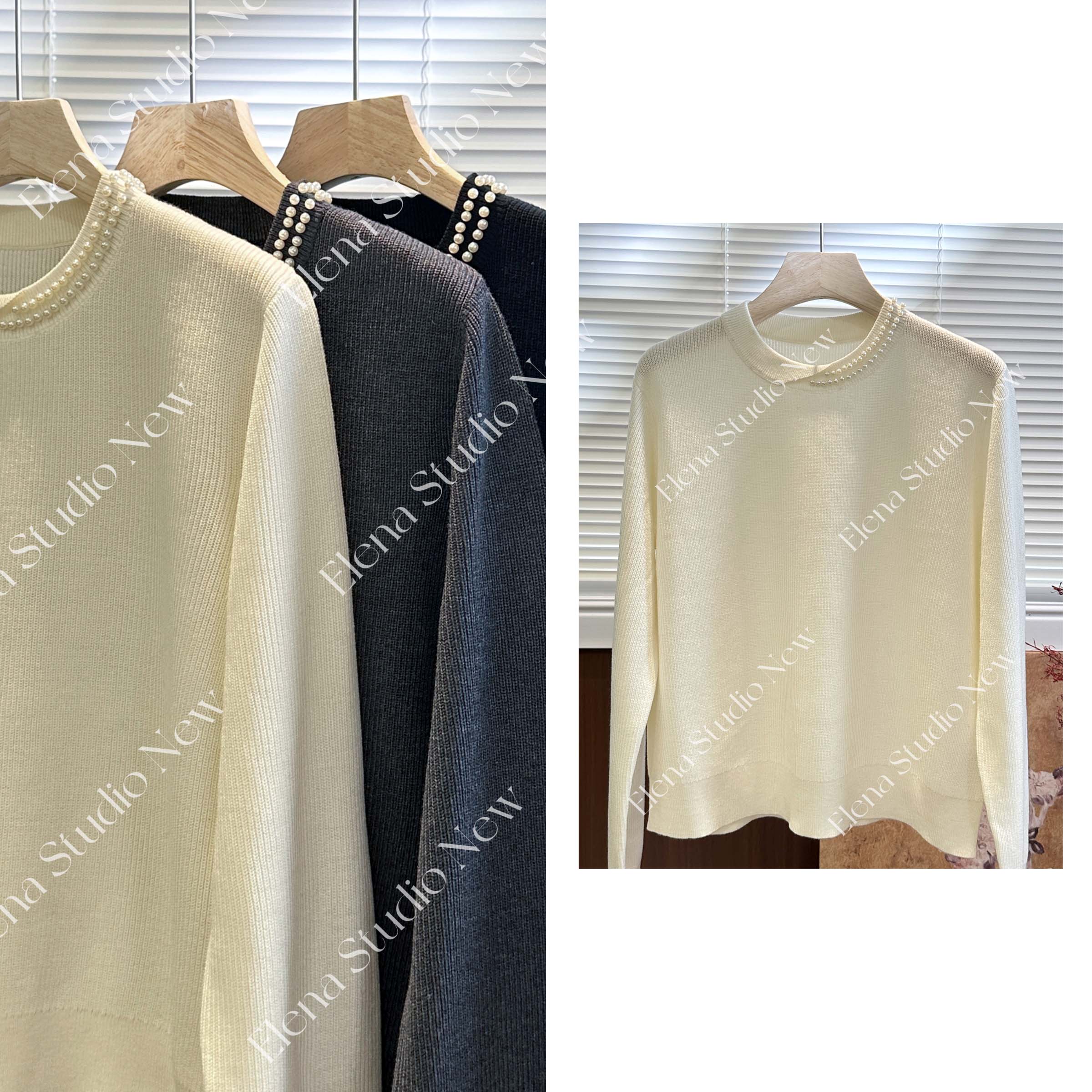 大甜甜【珍珠T】设计感精致珍珠百搭长袖气质长袖T恤宽松