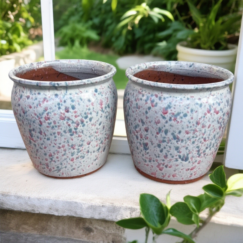 049泼墨手工花盆20厘米口径20粗陶透气大口径花盆适合多肉三角