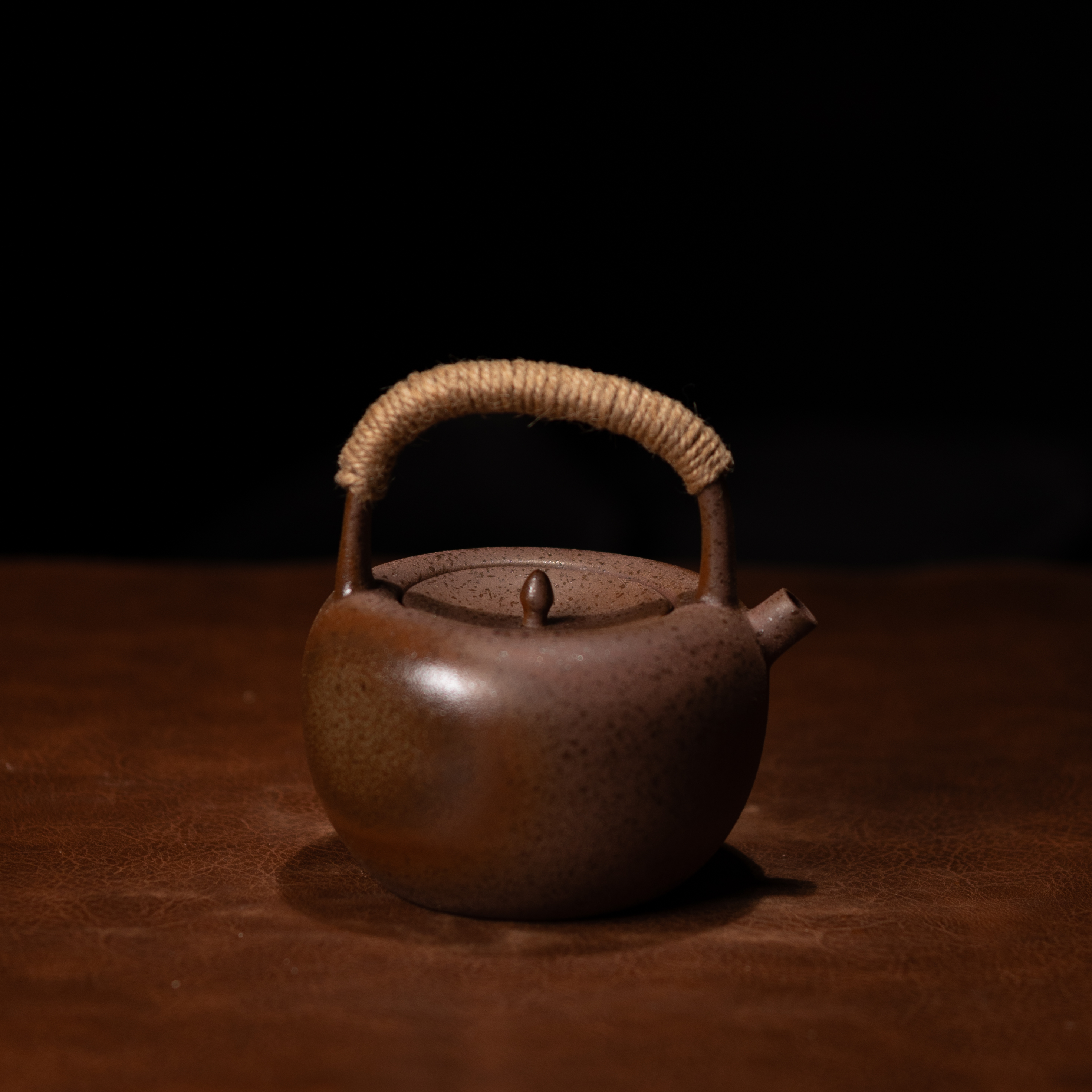 溪然集窑变落灰苹果壶提梁壶家用煮水壶绑绳复古煮茶壶500CC