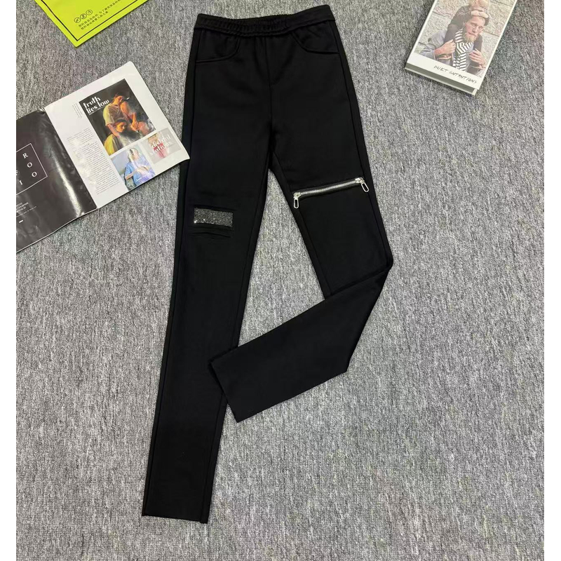 【珊珊家】新款拉链设计小黑裤