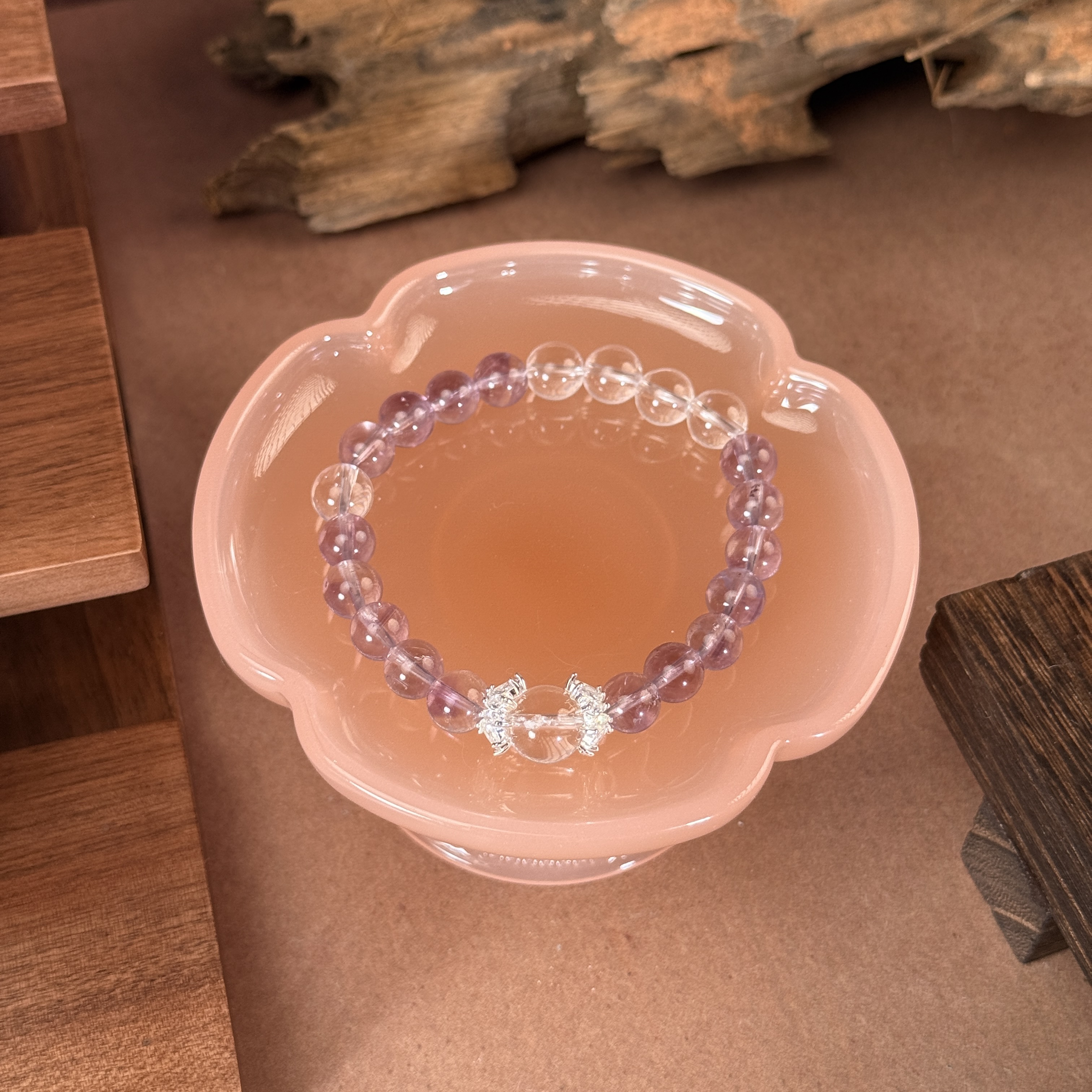 【冰川紫鸢】高冰紫水晶搭白水晶手串（天然水晶，多样性发一）