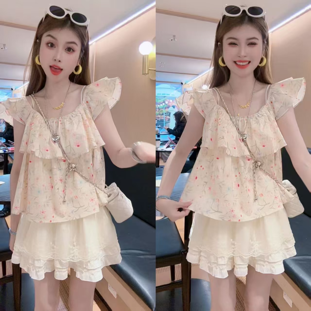 【月月专享】柠檬绿茶& 韩式碎花甜美荷叶边温柔上衣XXJ-Z00439