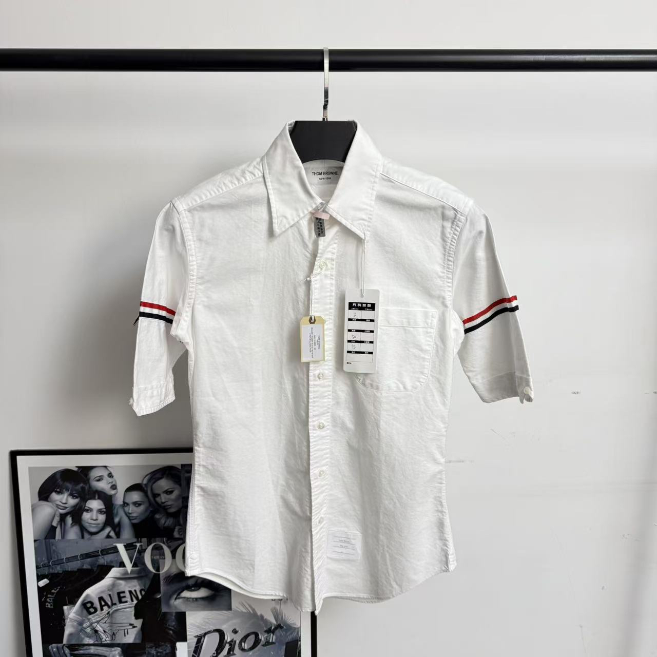 99新 THOMBROWNE 标签缝饰条纹短袖衬衫/2码