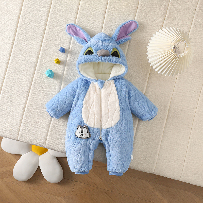 2025新生儿新款加绒加厚带帽连体衣可爱洋气爬服儿童长袖哈衣潮流