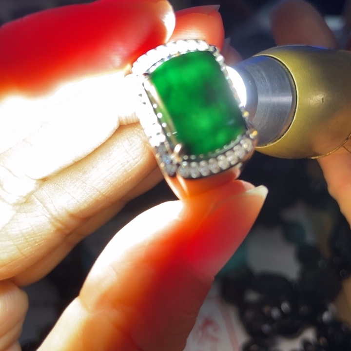 翡翠银S925镶嵌戒指墨翠