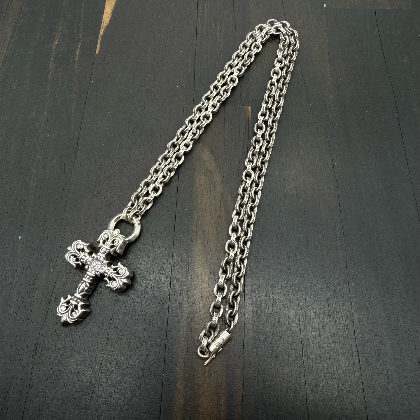 60cm Chrome Hearts 克罗心 满钻中号火焰 paperchain一体项链