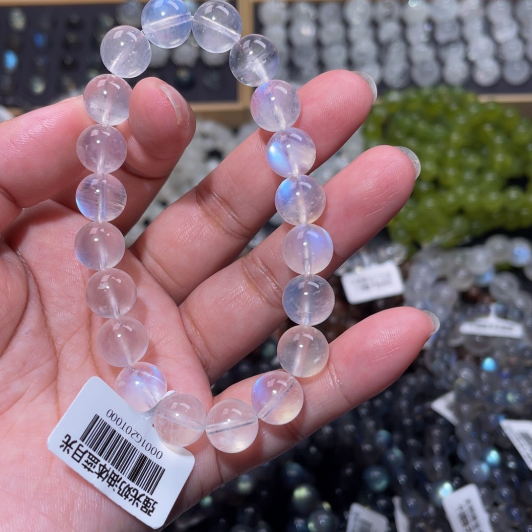 月光石手链未镶嵌千*?蓝月光手链10mm