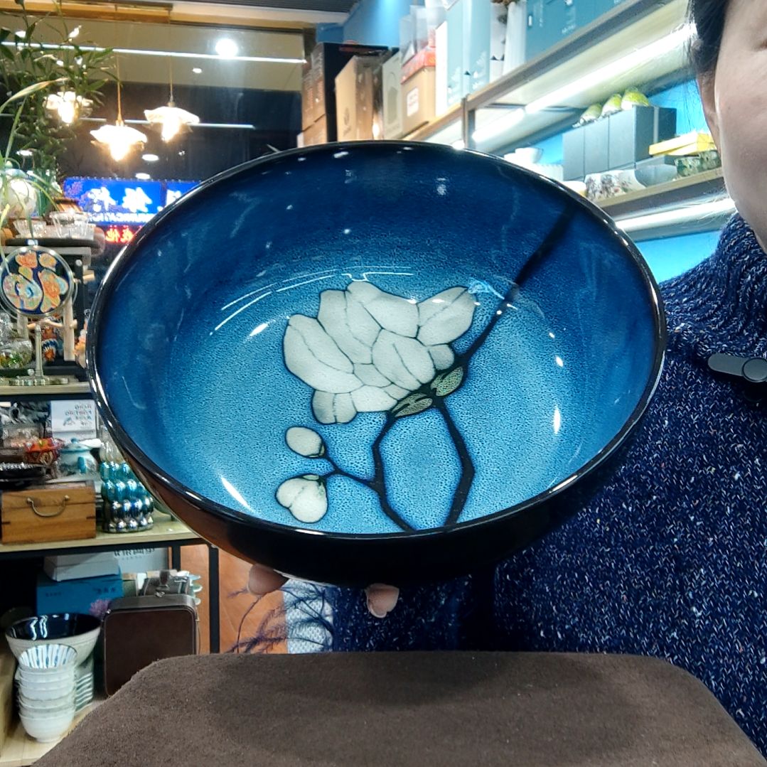 瓷片小可陶瓷高温釉下彩一组一个汤碗