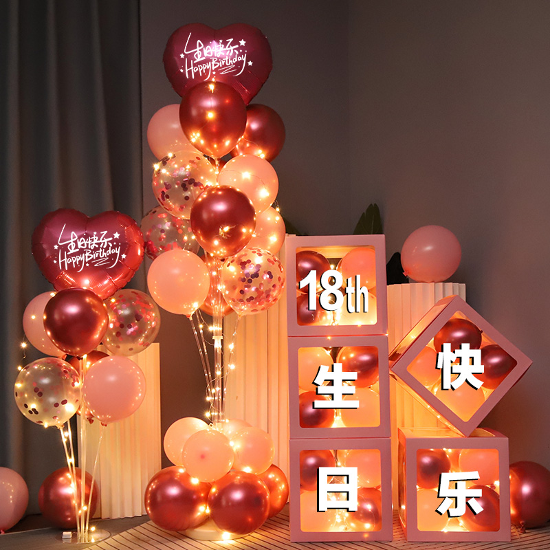 18岁成人礼十八岁生日快乐女孩派对网红气球背景氛围装饰场景布置