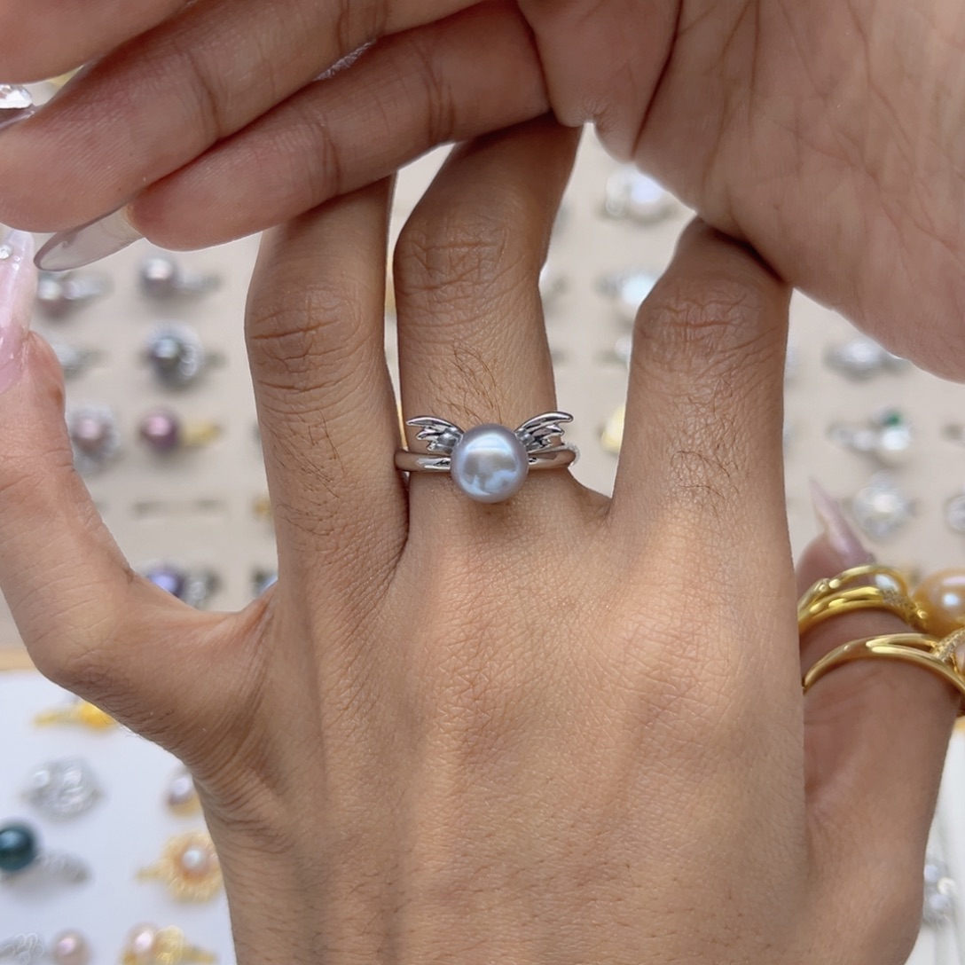 ****B合金淡水珍珠戒指