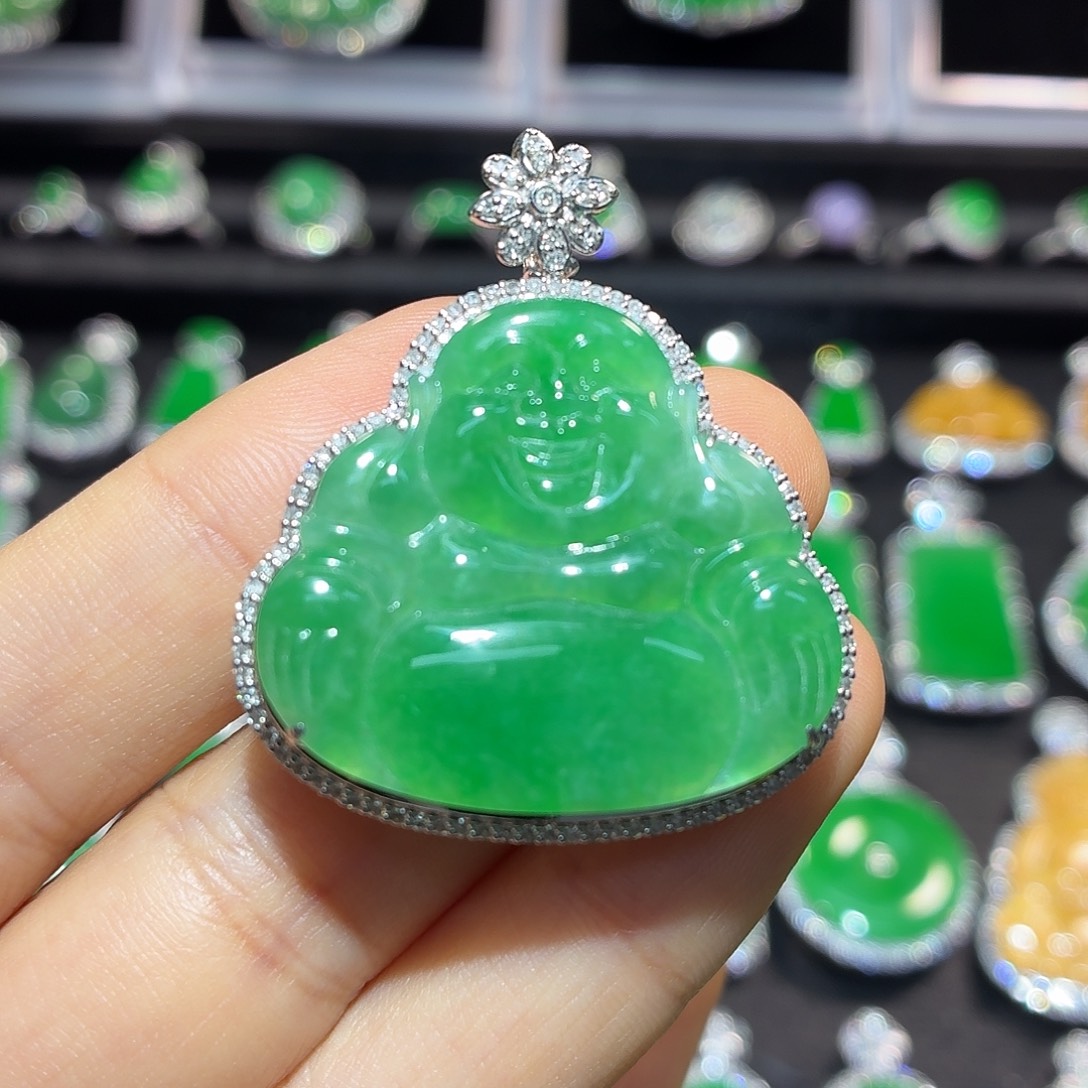 翡翠18K金镶嵌吊坠(不含链)翡翠