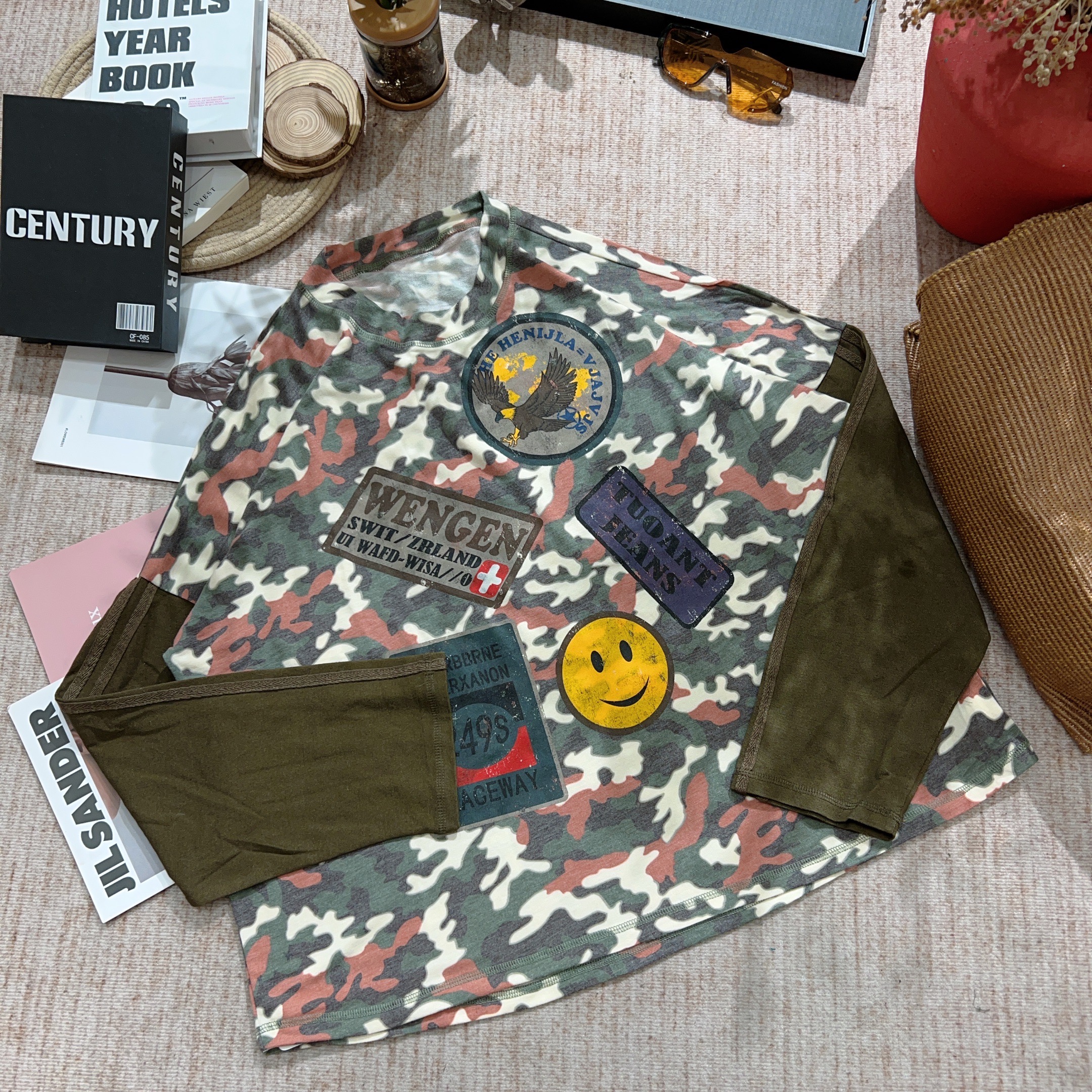 2025冬季新款时尚休闲卡通印花迷彩长袖T恤1722