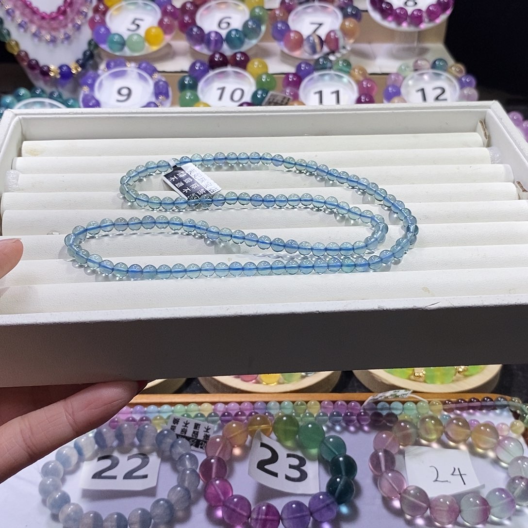 萤石手链未镶嵌蓝萤石三圈5加