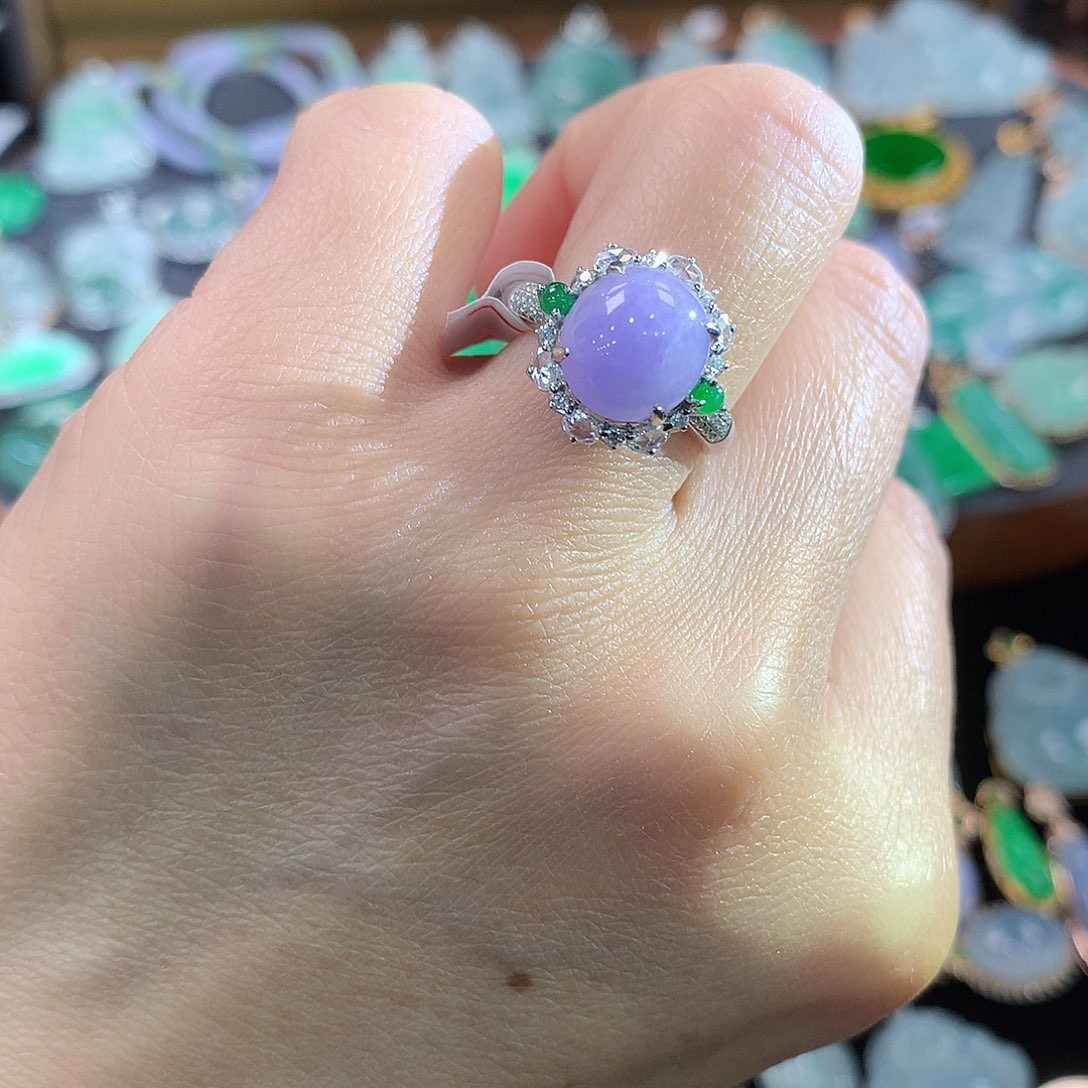 翡翠戒指18K金镶嵌紫罗兰戒指