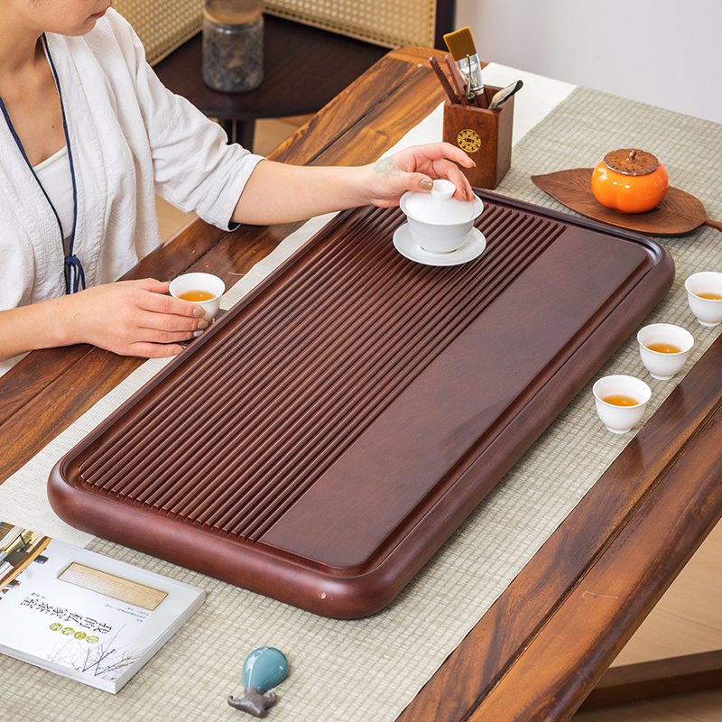 乌檀木茶盘实木家用排水小型干泡茶台高端办公室茶海功夫茶具套装