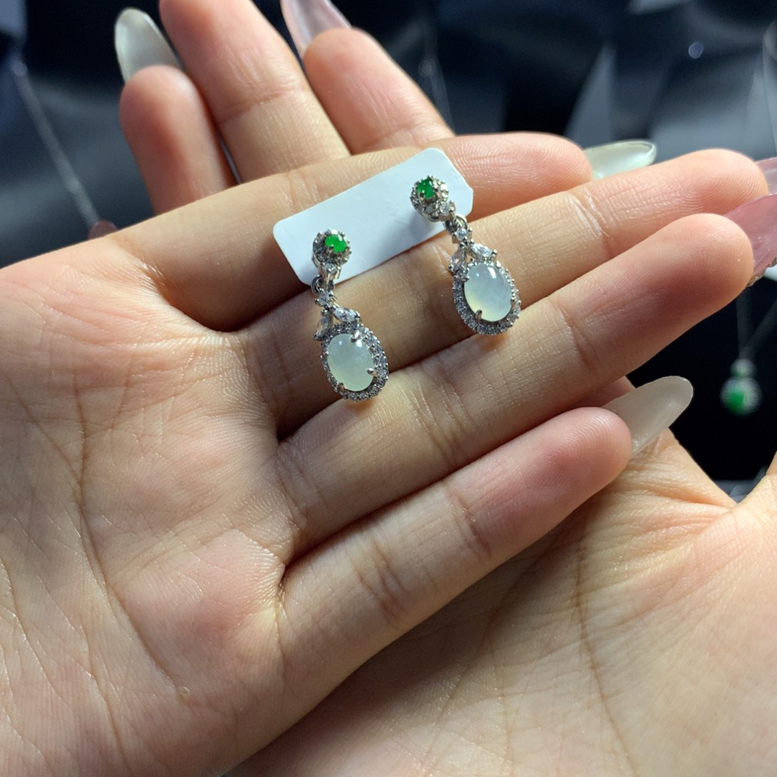 翡翠银S925镶嵌耳饰耳钉