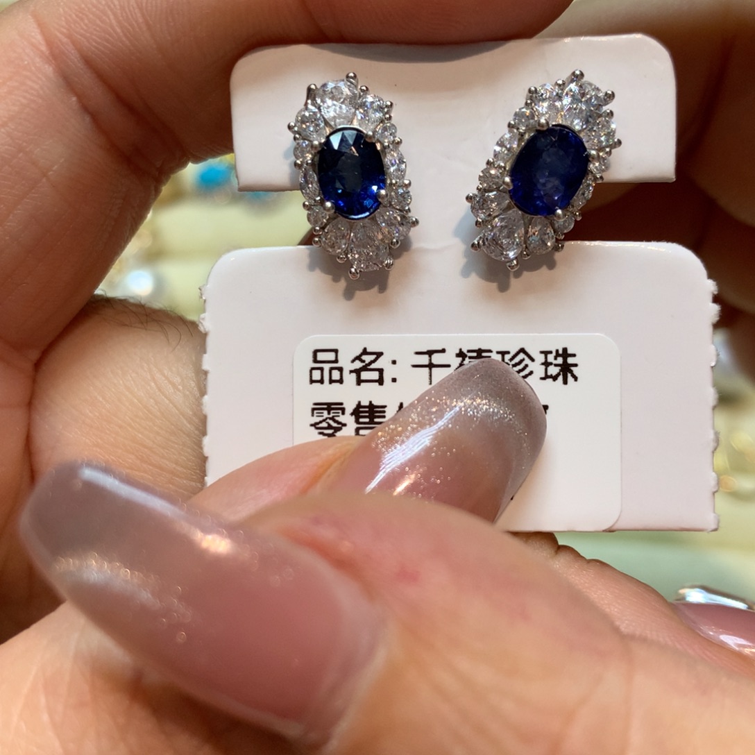 蓝宝石耳饰银S925镶嵌