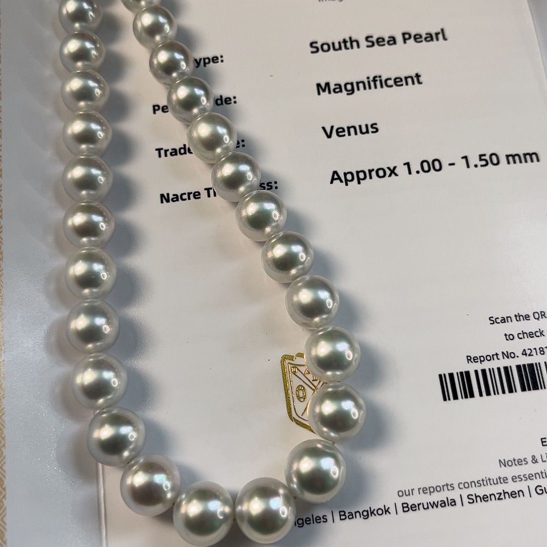 银S925镶嵌海水珍珠颈饰澳白维纳斯9-11.9大证