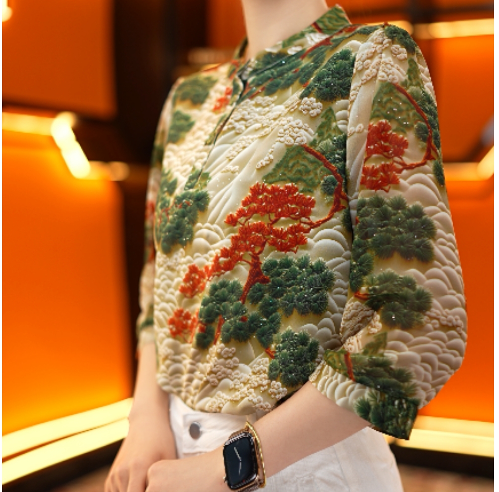 2025新款松风听柏高级圆领气质小衫套头衬衫洋气2025X2618-雨竹