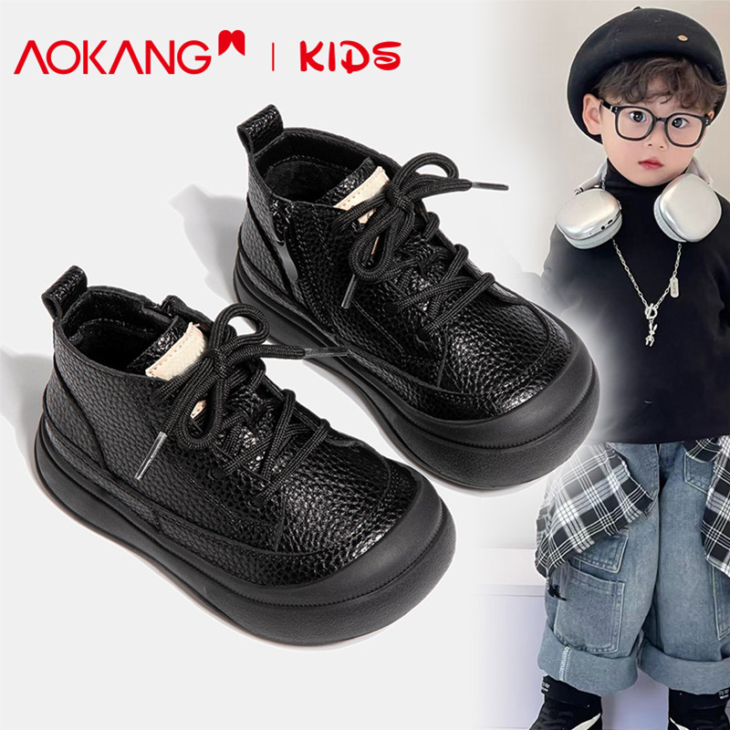 奥康男童马丁靴真皮2025秋冬新款儿童棉靴保暖软底短靴加绒宝宝鞋