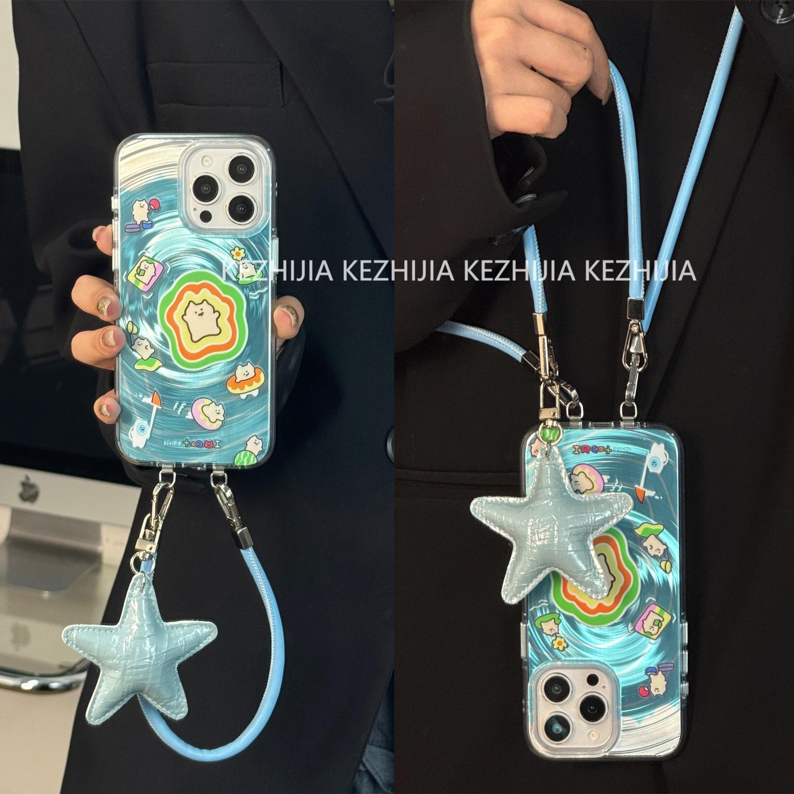【壳之】高级泳圈自嘲熊蓝色漩涡适用苹果16/15/14/13Promax手机壳