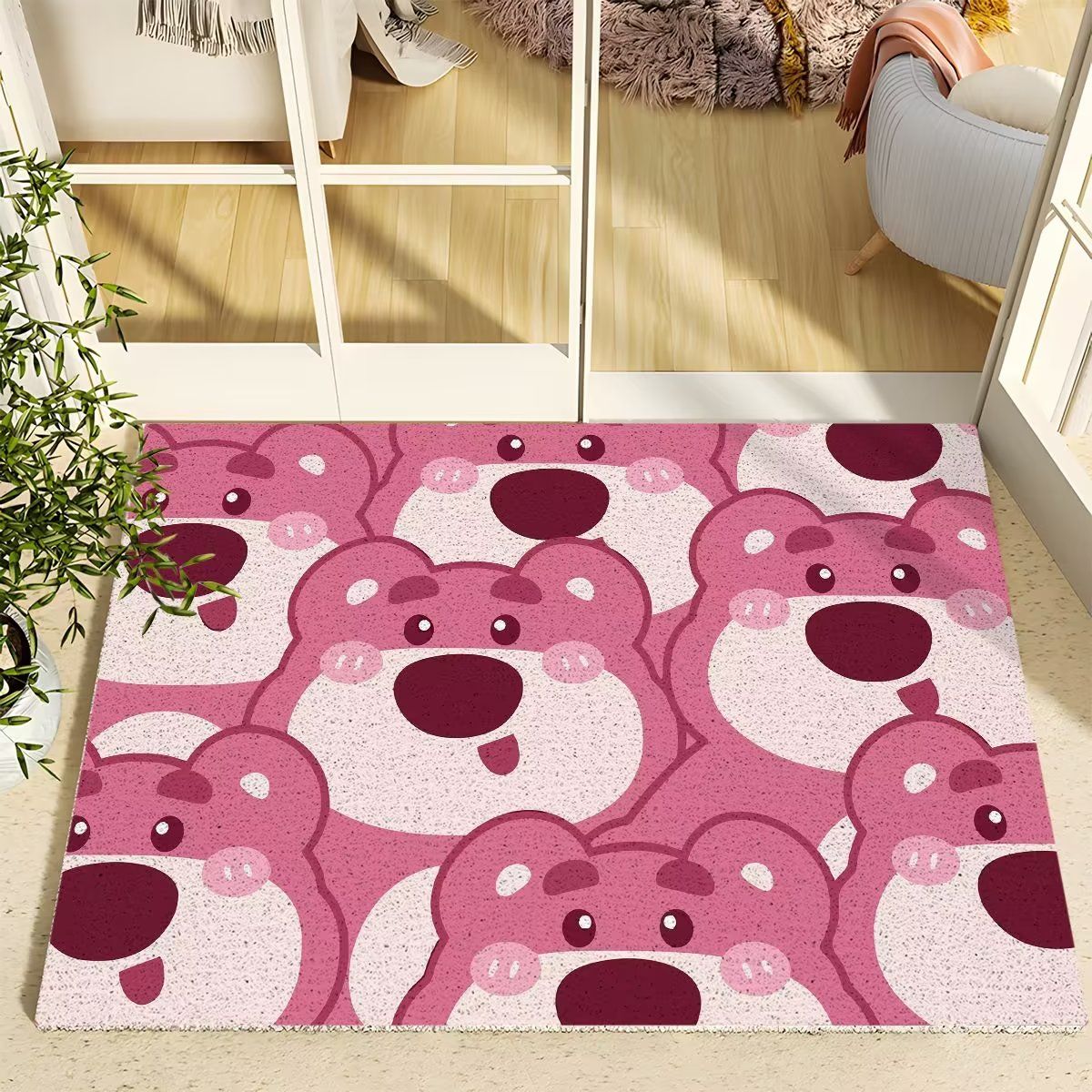 草莓熊可爱卡通进门丝圈地垫pvc入户门垫脚垫家用玄关耐脏垫地毯