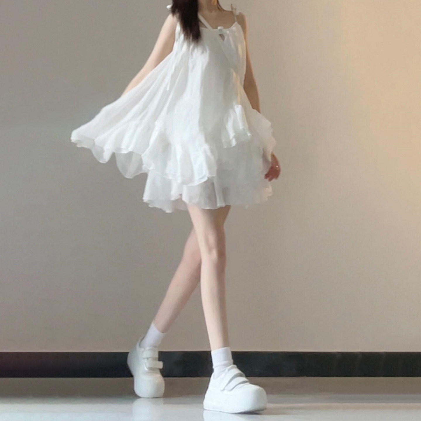 【现货+运补】荷叶边露肩吊带海边度假风宽松显瘦无袖上衣4113