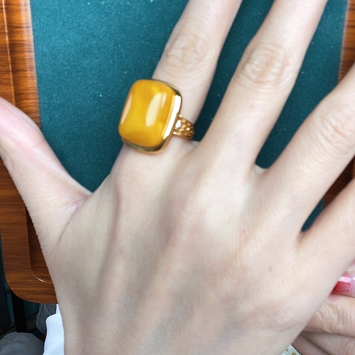 蜜蜡戒指银S925镶嵌戒指