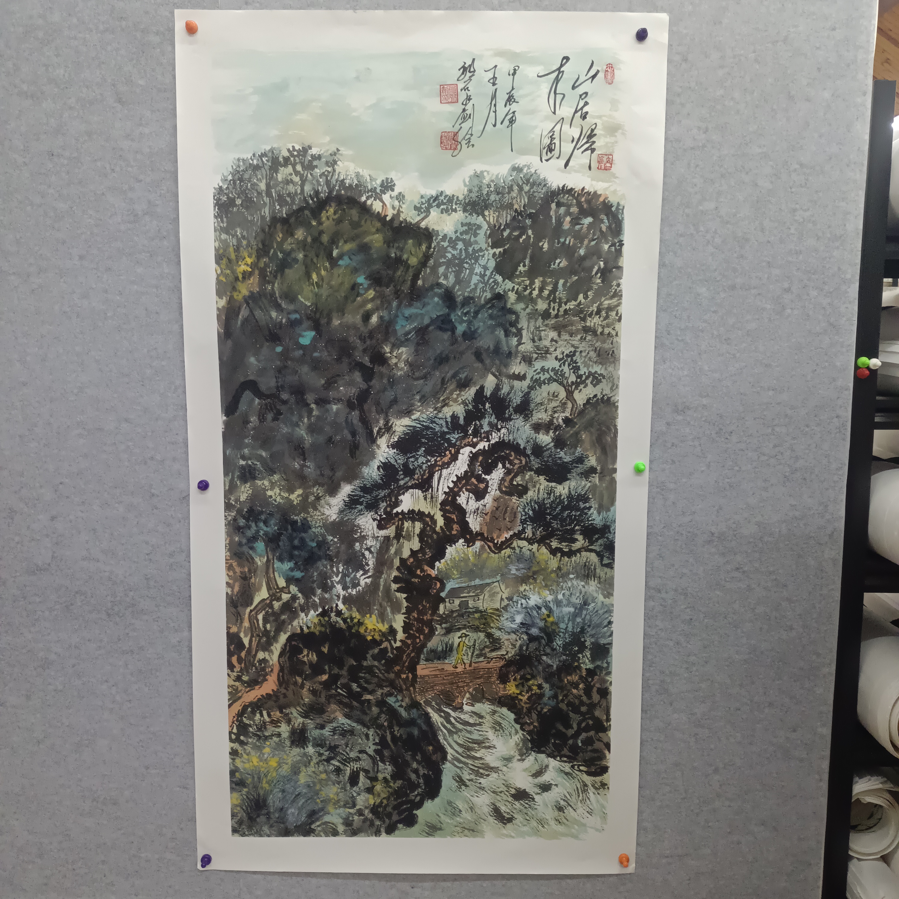 碧老师纯手绘抽象山水138.69《山居归来图》蓝天   溪水   小桥