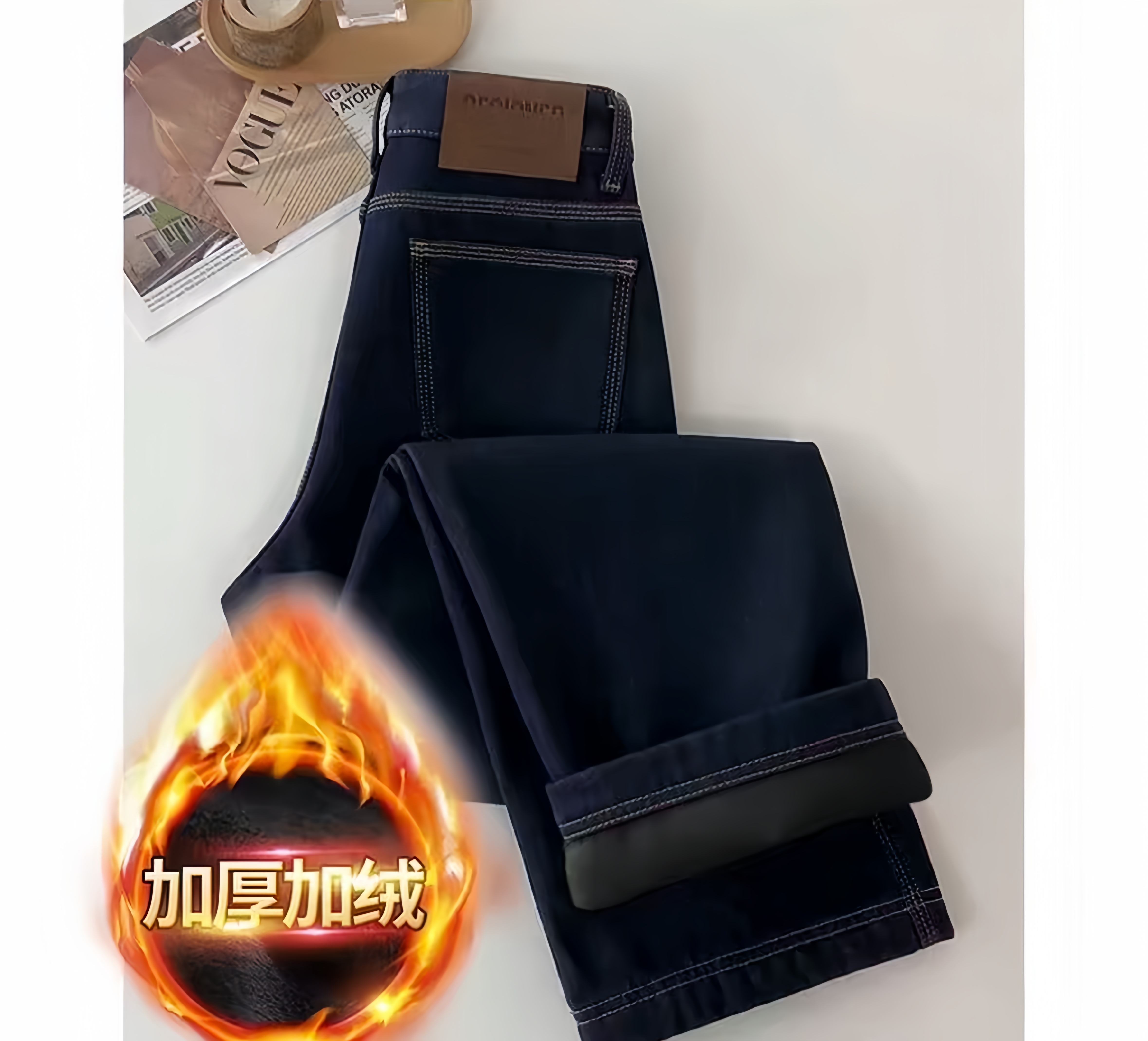 【运费险+现货】加绒加厚三本针丹宁蓝保暖冬季直筒裤牛仔裤女高腰