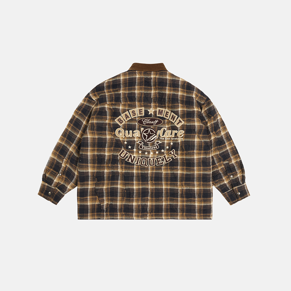 BASEMENT FG美式复古休闲宽松情侣棕格纹薄棉服232100087055