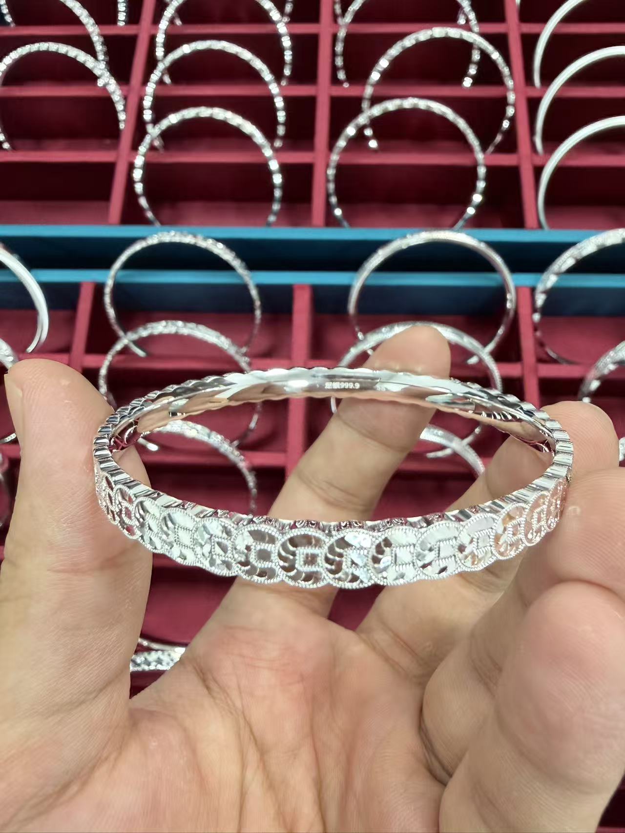 足银手镯 钱多多铜钱 CNC工艺 足银999.9