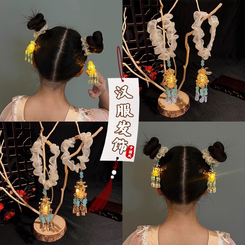 中秋新款儿童卡通发光灯笼发圈女童不伤发发绳小女孩古风发饰绳
