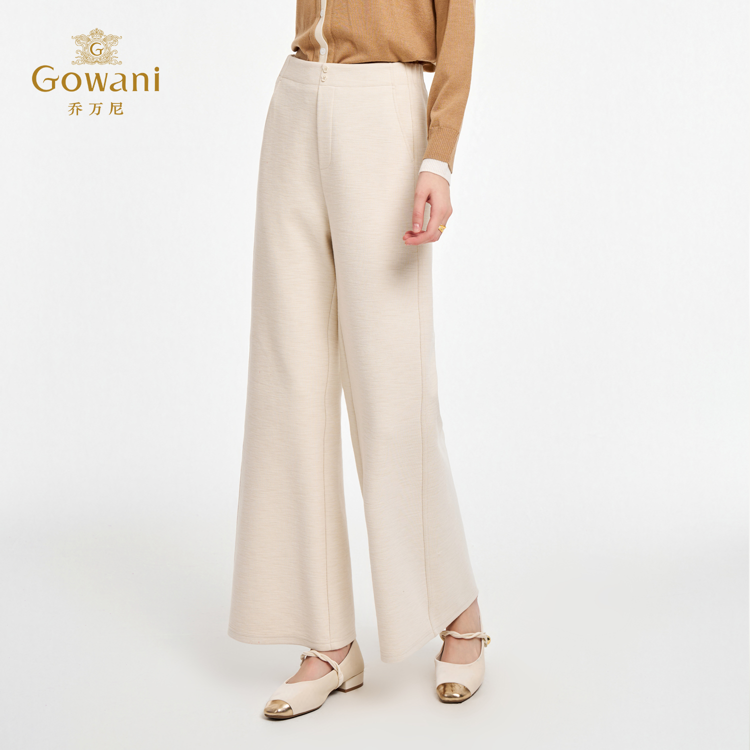 Gowani乔万尼立体阔腿裤女秋冬加绒垂感显瘦休闲裤直筒裤EZ4F159