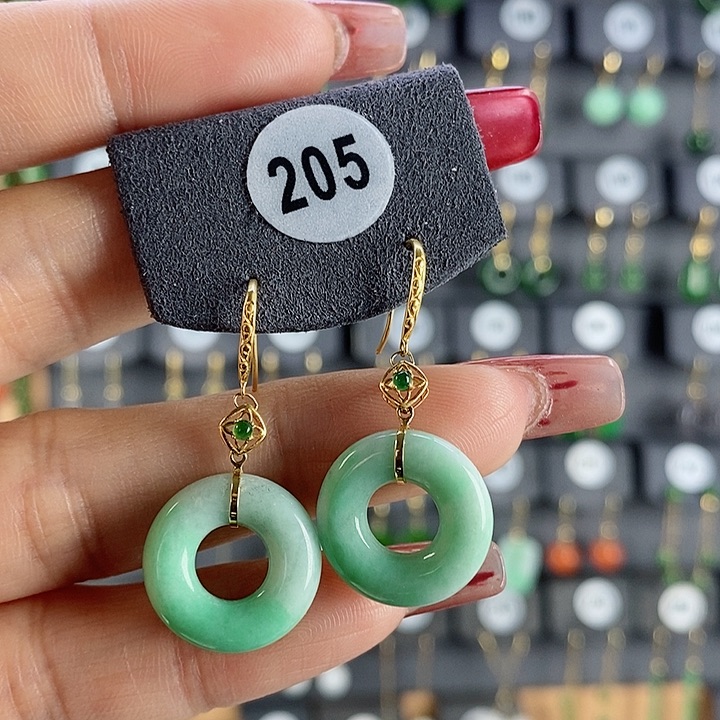 翡翠耳饰18K金镶嵌耳饰