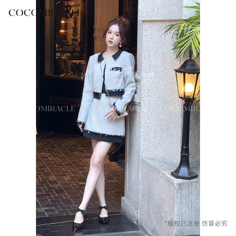 董小姐【寄晚星】秋季新款高级感翻领不规则设计感套装（短裙套装）