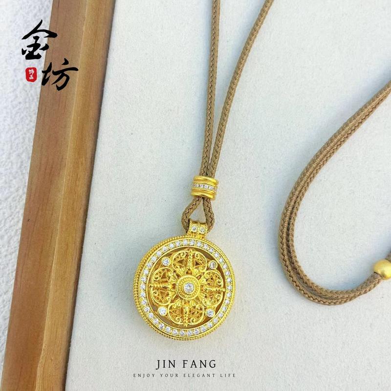 古法镶钻聚福四方刚杵转动八宝吊坠项链毛衣链