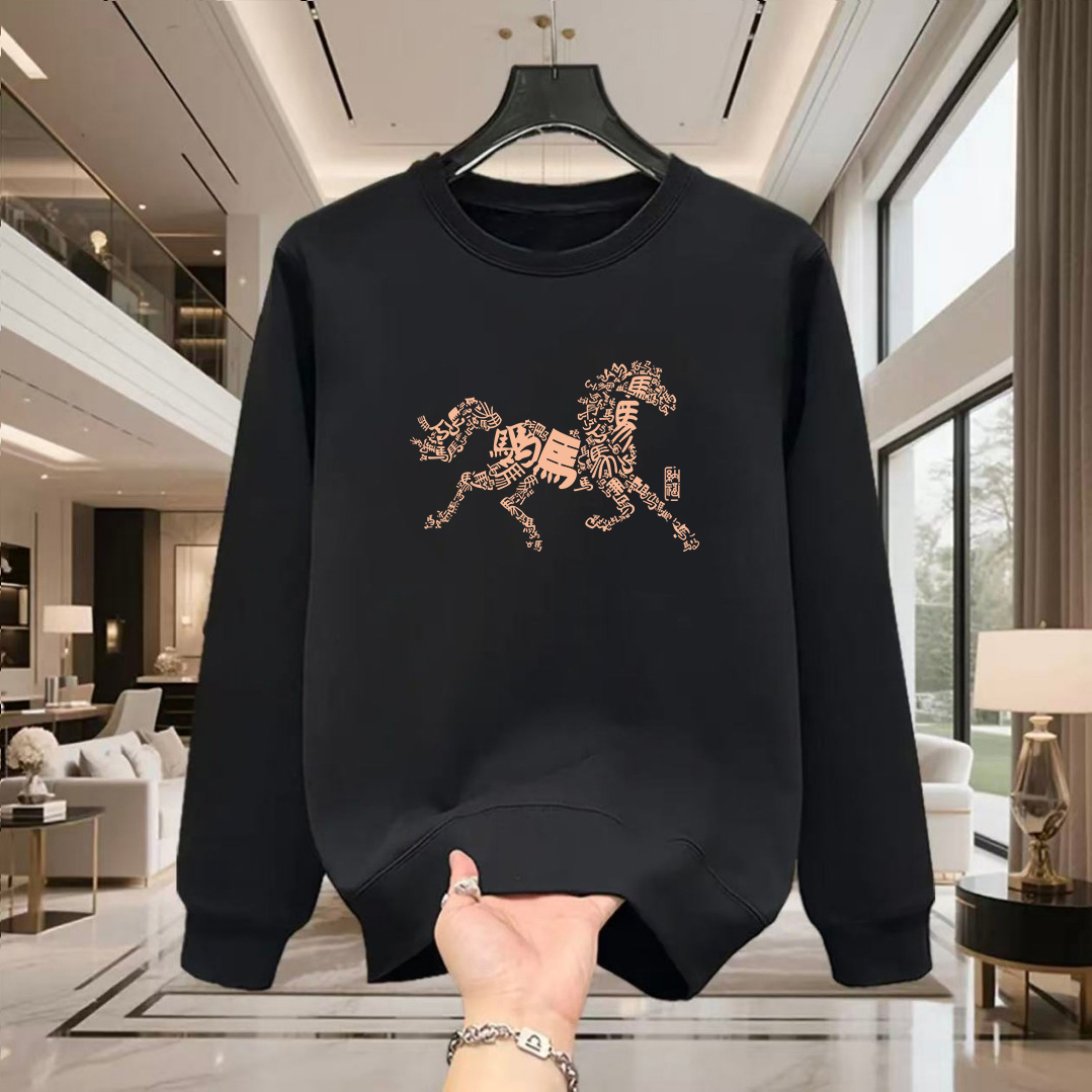 卫衣潮牌时尚马年纯棉新款大红色圆领卫衣男士宽松百搭本命年衣服