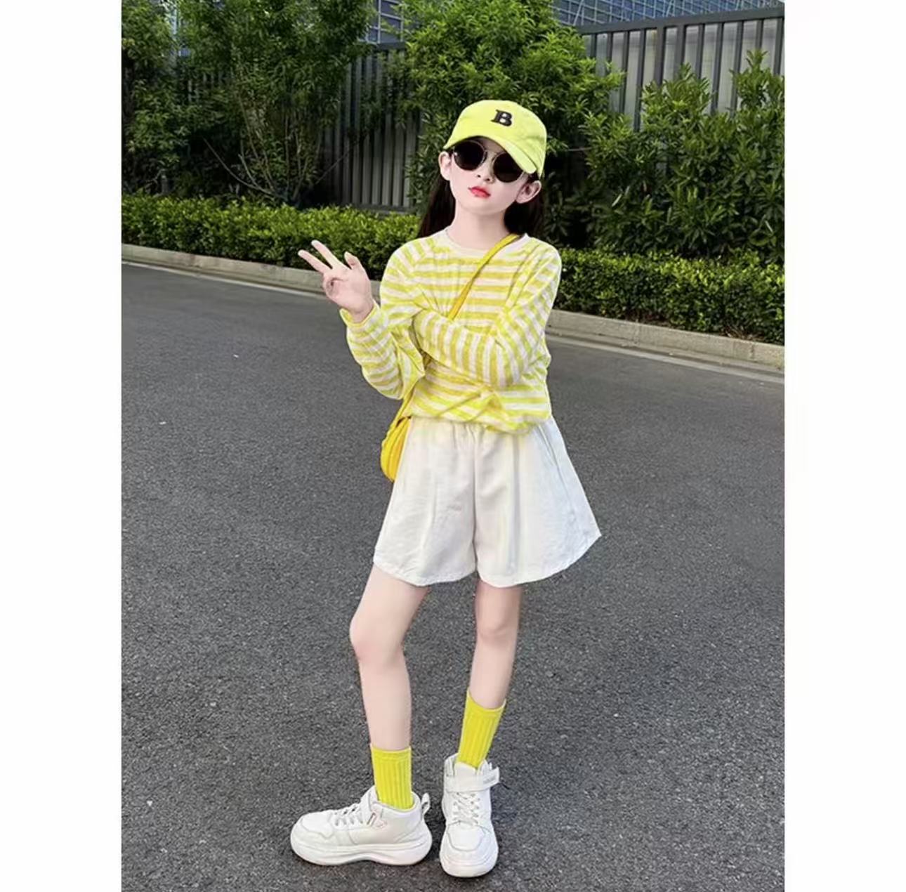 中大童夏季套纹女童女薄款常规套装运动洋气艺术少女