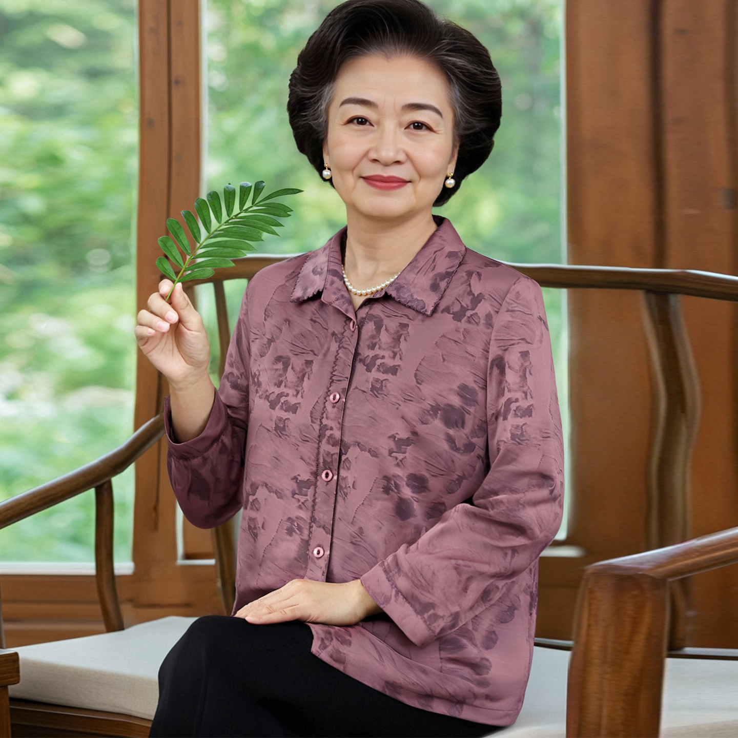 妈妈款长袖衬衣中老年人春秋2025新款长袖翻领衬衫奶奶秋装薄外套